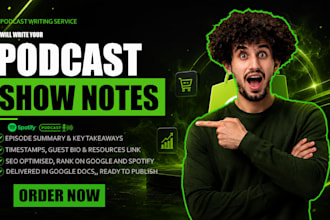 write SEO podcast show notes and episode summary