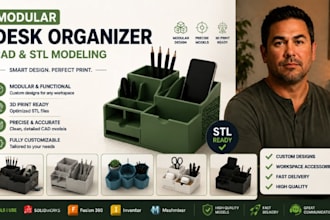 modular desk organizer cad, workspace accessory stl modeling service
