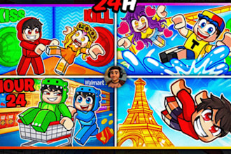 design cartoon you tube thumbnails for roblox, minecraft and gaming