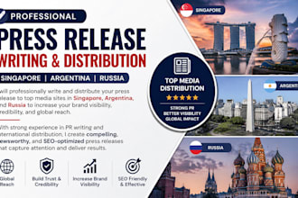 write and distribute your press release to singapore argentina and russian sites