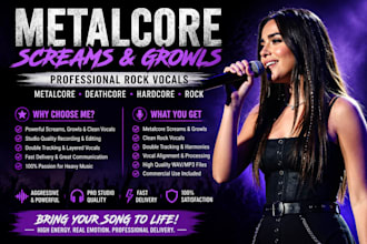 record metalcore screams deathcore growls and professional rock vocals