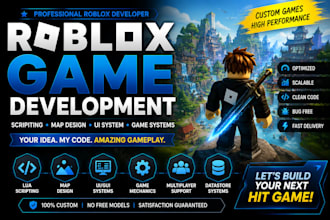 build custom roblox game, roblox scripting, map design, and UI system