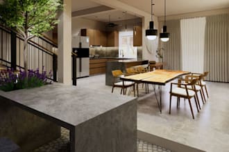 remodel 3d contemporary villa,luxury home decor, kitchen island,japandi interior