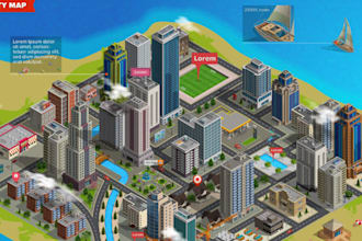 design detailed isometric city illustrations and urban maps for your project