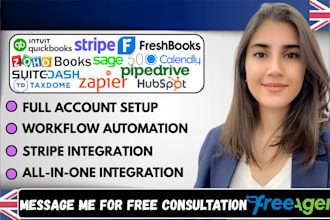 setup quick books online, freshbooks, wave, xero, zohobooks, odoo, sage50