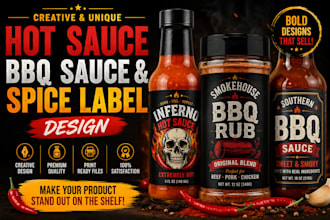 design creative spice, hot sauce  BBQ label designs