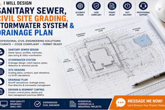 design sanitary sewer, civil site grading, stormwater system and drainage plan