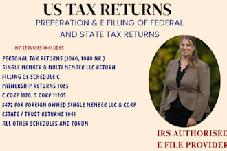 prepare and e file US tax returns, tax filing, 1040, 1120, 1065 CPA