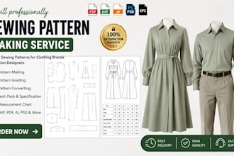 create custom clothing sewing patterns and size grading for your garment in pdf