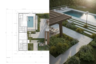landscape masterplan, 2d site plan, and 3d rendering