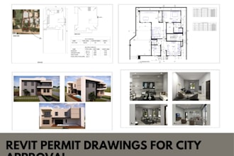 do city permit drawings, 2d floor plan, and photorealistic archviz rendering