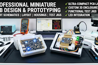 create miniature pcb design with custom pcb housings, test jigs and led light