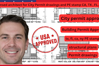 city permit approval as a licensed architect in ca, tx, fl, ny with pe stamp