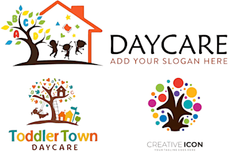 make unique custom childcare daycare toyshop and kids logo design