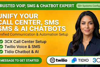 setup twilio, 3cx and tidio call center and chatbot automation, vicidial sip SMS