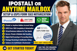 setup ipostal1 anytime mailbox, virtual office and notarize usps form 1583
