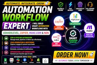 build gohighlevel, zapier, make com and n8n automation workflows