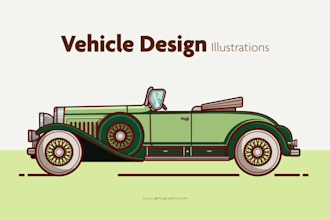 illustrate custom cars and vehicles in flat vector style