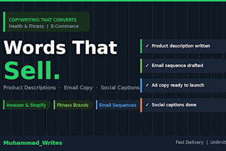 be your health and fitness and ecommerce copywriter for more sales