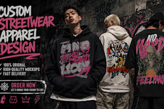 design custom streetwear hoodie and tshirt in a graffiti urban style