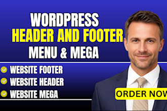 design wordpress header, footer and mega menu with responsive UI UX, redesign