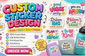 custom sticker design, floral sticker, aesthetic sticker, and packaging sticker