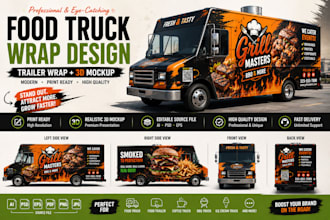 design food truck wrap, trailer wrap and 3d mockup