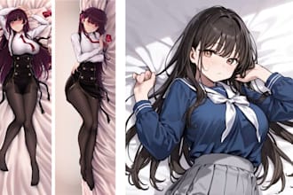 draw unique anime dakimakura body pillow fantasy fanart sfw nsfw oc merch manhwa
