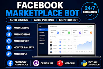 build facebook marketplace bot, auto listing bot, craigslist bot, mercari bot
