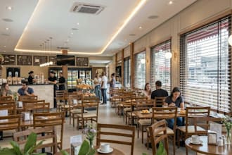 visualize 3d commercial environment, bakery interior design, retail store render
