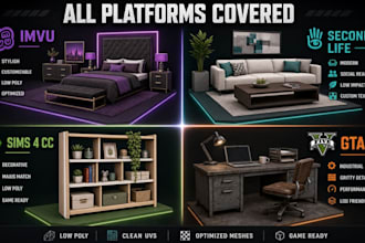 custom 3d low poly mesh furniture imvu second life sims 4 gta, low li mesh