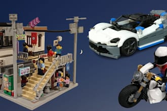 do 3d lego technic car, minifigure, house, ship with xml part list instructions