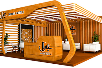 create photorealistic gondola, posm, kiosk, podium, exhibition booth design