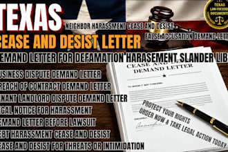 draft texas cease desist letter demand letter for defamation harassment slander