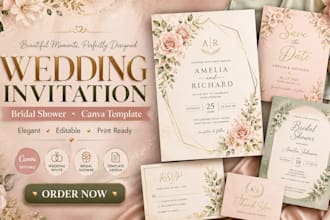 design canva wedding invitation card, bridal shower invitation wedding template