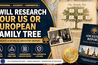 research your US or european family tree and create a detailed ancestry report