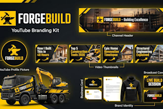do youtube banner and visual identity branding kit, broadcast channel makeover