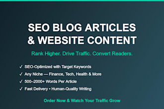 write SEO optimized blog articles and website content for any niche