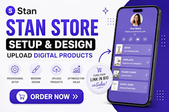 setup stan store design, upload digital products and optimize stan store