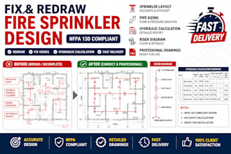 fix and redraw fire sprinkler design nfpa 13d drawing hydraulic calculation fast