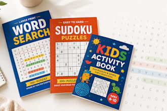 design puzzle book cover KDP puzzle book word search sudoku activity interiors
