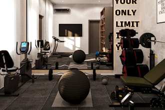 craft modern home gym, 3d interior, workout room,fitness space,workout equipment