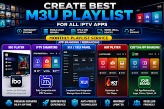 create best m3u playlist for app, ibo player, smarter, xui, hot player monthly
