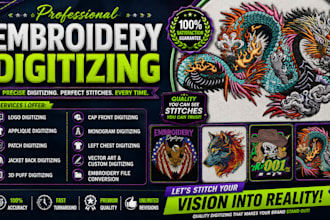 do expert digital embroidery digitizing for logo and cap