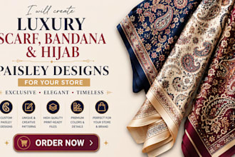create luxury scarf bandana and hijab paisley designs for your store
