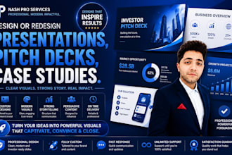 design or redesign presentations, pitch decks, case study, sop