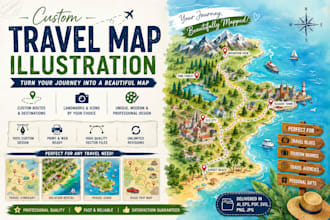 create custom travel map illustration for itinerary and tourism