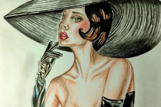 create an elegant editorial and fantasy fashion illustration