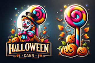 do vintage halloween tal outdoor candy clown logo for you