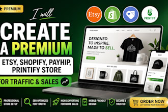 create a premium etsy, shopify, payhip, printify store for traffic and sales